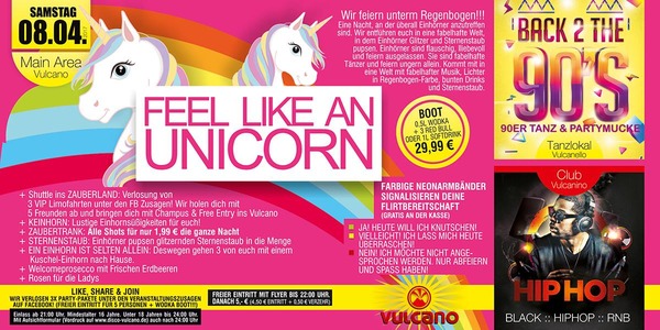 Party Flyer: FEEL Like AN Unicorn am 08.04.2017 in Aicha vorm Wald